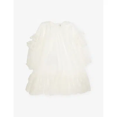 Chloé Kids' Offwhite Ruffled Asymmetric-hem Tulle Dress 6- In Neutral