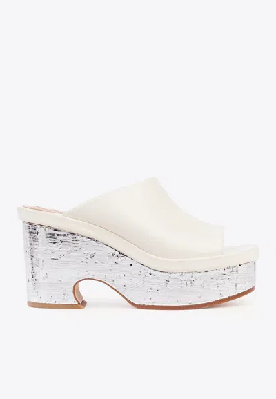 Chloé White Silver High Wedge Sandals For Women