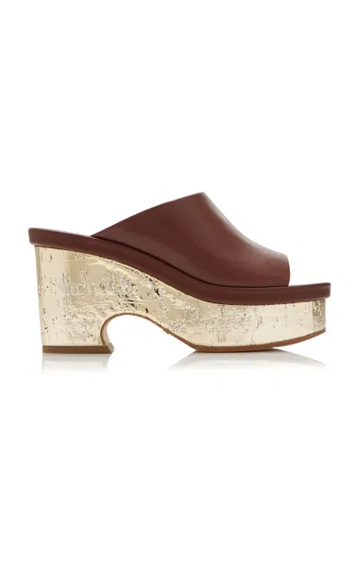 Chloé Oli Leather Platform Mules In Brown