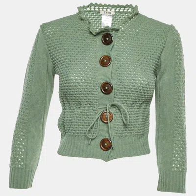 Pre-owned Chloé Olive Green Merino Wool Cropped Cardigan S