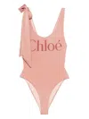 Chloé Maxi Logo Knotted Strap One-piece Swimsuit In Pink