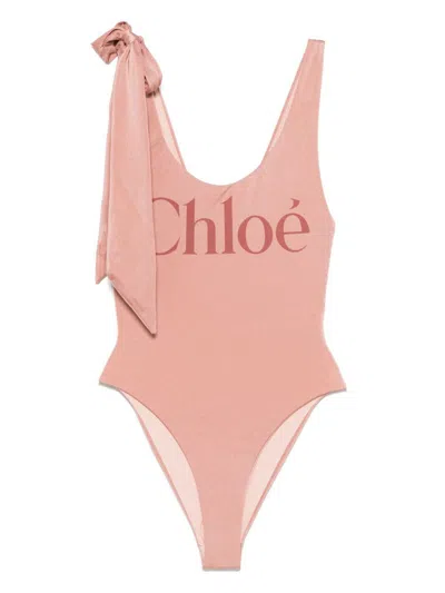 Chloé One-piece Logo Swimsuit In Pink