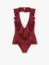 Chloé Halterneck One-piece Swimsuit Ruffle Detailing In Burgundy