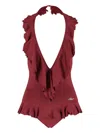 Chloé Halterneck One-piece Swimsuit Ruffle Detailing In Burgundy