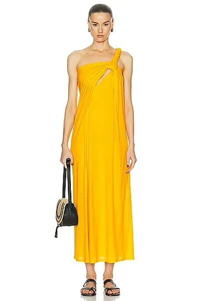 Chloé Asymmetric Knotted Pleated Wool Gown In Dark Ochre