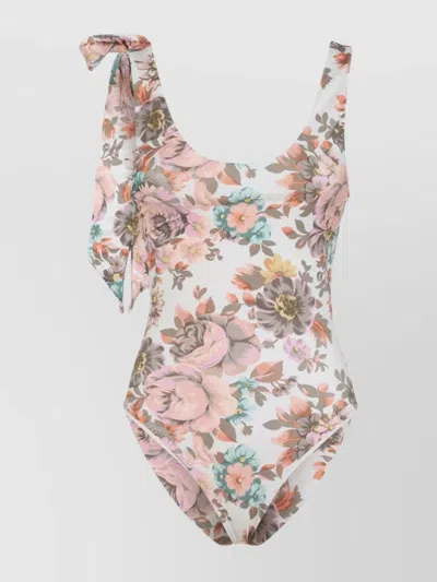 CHLOÉ ONE-SHOULDER FLORAL PRINT SWIMSUIT WITH BOW DETAIL