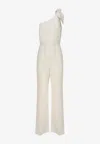 Chloé One-shoulder Linen Canvas Jumpsuit With Decorative Bow In White