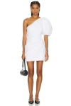 Chloé Asymmetric Draped Ramie Voile Mini Dress With Maxi Balloon Sleeve In White