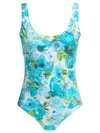 Chloé White And Blue Aqua Flower-print Lycra One-piece Swimsuit In Blue