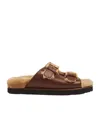 Chloé Nil Leather Shearling Dual-buckle Sandals In Brown