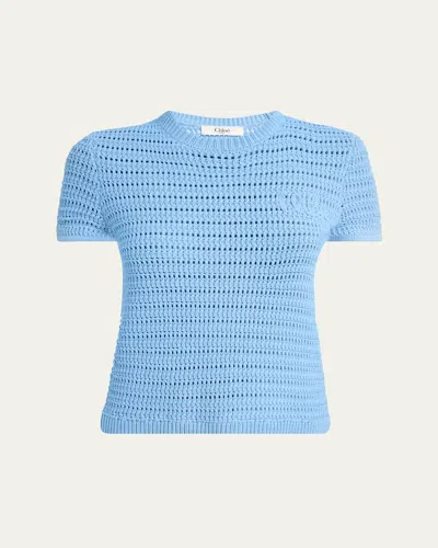 CHLOÉ OPEN-KNIT LOGO EMBROIDERED TOP