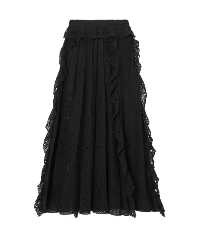 Chloé Open-knit Plissé Maxi Skirt In Black