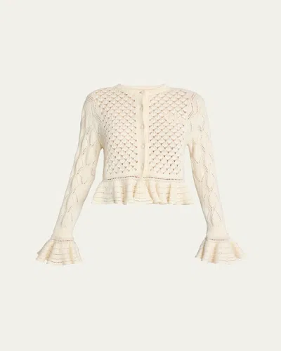 Chloé Open-knit Ruffle Crewneck Cardigan