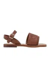 Chloé Brown Leather Sandals With Logo In Brown