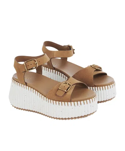 Chloé Open-toed Wedge Sandals In Brown