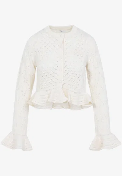 Chloé Openwork Flounced Cardigan In Alpaca And Silk In White