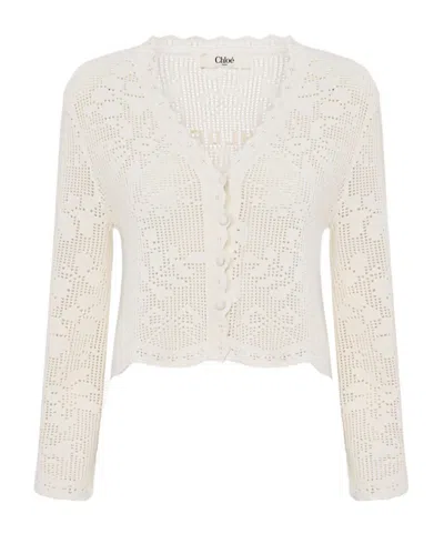 Chloé Openwork Knit Cardigan In White