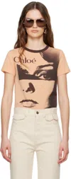Chloé Multicolor Crewneck T-shirt With Maxi Graphic Print On The Front In Wool Blend Woman In 81s Tender Orange