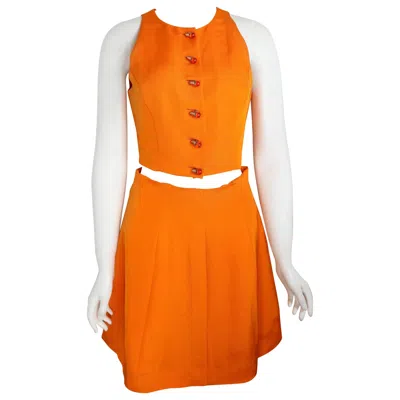 Pre-owned Chloé Chloe Orange Cropped Vest And Skirt Ensemble With Light Bulb Buttons