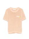 Chloé Chloe Logo-intarsia Open-knit Cotton T-shirt In Neutral