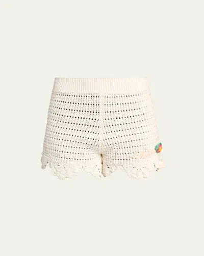 Chloé Organic Cotton Crochet Knit Shorts In White