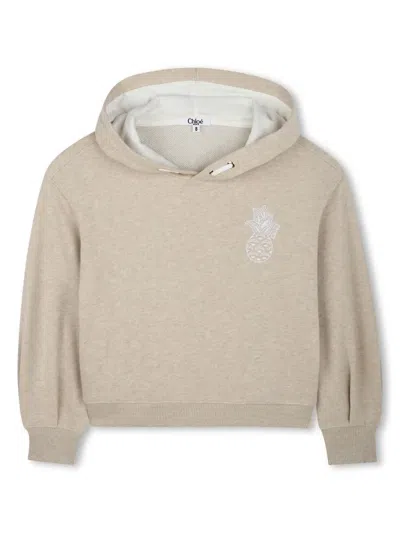 Chloé Kids' Organic Cotton Hoodie In Neutrals
