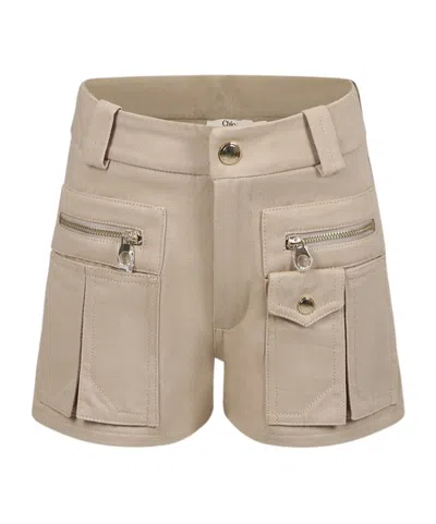 Chloé Kids' Organic Cotton Shorts In Beige