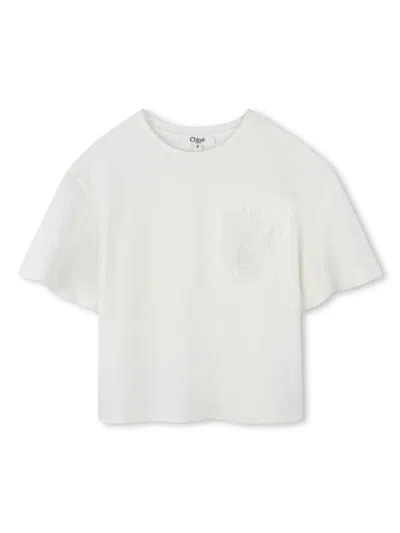 Chloé Kids' Organic Cotton T-shirt In Weiss