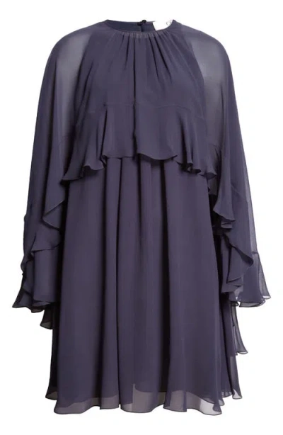 Chloé Mini Dress In Georgette Silk With Cape In Navy