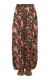 Chloé Fluid Pleated Floral Print Pants In Black