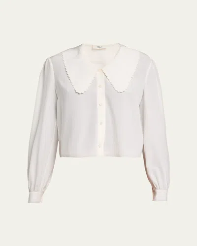 Chloé Organic Silk Crepe De Chine Top In Iconic Milk