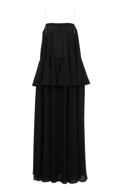CHLOÉ ORGANIC SILK GEORGETTE PEPLUM MAXI DRESS