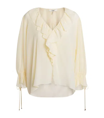 Chloé Organic Silk Off-the-shoulder Blouse In White