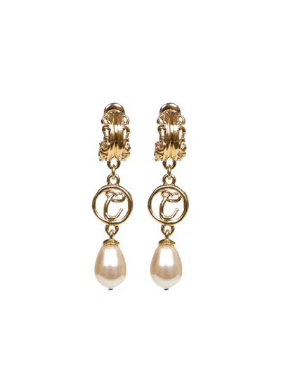 Chloé Ornamental-detail Pearl-pendant Earrings In Gold