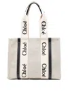 Chloé Woody Medium Canvas And Leather Tote Bag In Blue