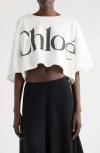 Chloé White Cropped Crewneck T-shirt With Maxi Logo Print On The Front In Cotton Woman In White