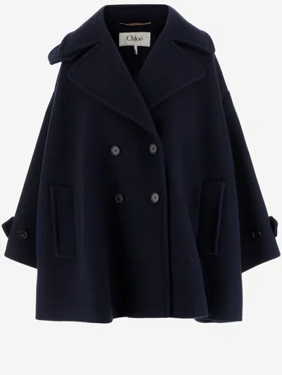 Chloé Oversize Double-breasted Wool Coat In Blue