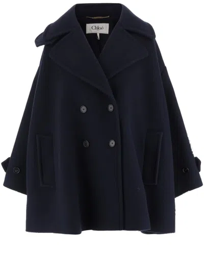 Chloé Oversize Double-breasted Wool Coat In Black