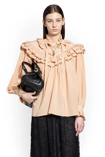 Chloé Oversize Ruffle Top In Crêpe De Chine In Brown