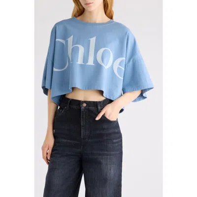 Chloé Oversize Signature Logo Crop Graphic T-shirt In Blue
