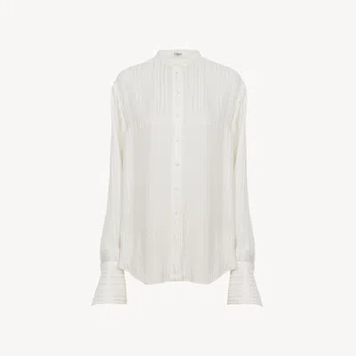 Chloé Blouse Oversize En Viscose Et Satin De Soie Femme Blanc Taille 36 100% Viscose, Trochus Niloticus, F In White