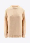 Chloé Oversized Knitted Sweater In Cashmere & Cotton Pink Size M 100% Cotton In Beige