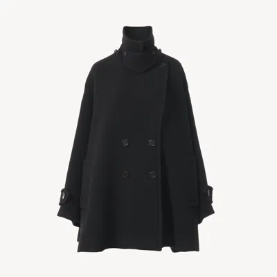 CHLOÉ OVERSIZED COAT IN WOOL BLACK SIZE 6 100% VIRGIN WOOL, HORN BUBALUS BUBALIS, FARMED, COO INDIA