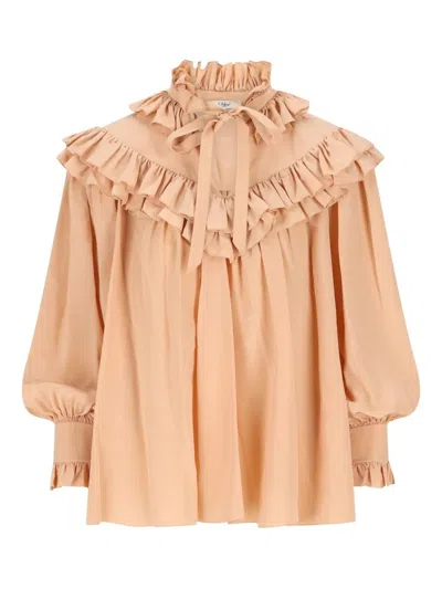 CHLOÉ OVERSIZED CRÊPE DE CHINE RUFFLE TOP
