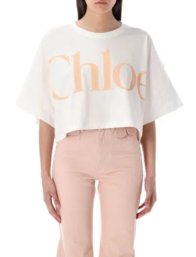 CHLOÉ CHLOÉ OVERSIZED CROPPED LOGO T-SHIRT