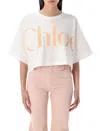 Chloé Cropped Printed Cotton-jersey T-shirt In White