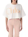 Chloé Cropped Printed Cotton-jersey T-shirt In White