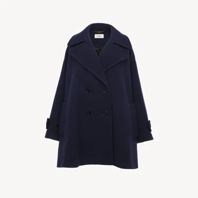 Chloé Manteau Oversize Croisé En Laine Femme Bleu Taille 38 80% Laine Vierge, 20% Polyamide, Horn Bubalus 