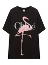 Chloé Oversized Fit Flamingo-print Cotton Jersey T-shirt In Black