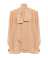 Chloé Oversized Gathered Lavallière Blouse In Crêpe De Chine In Brown